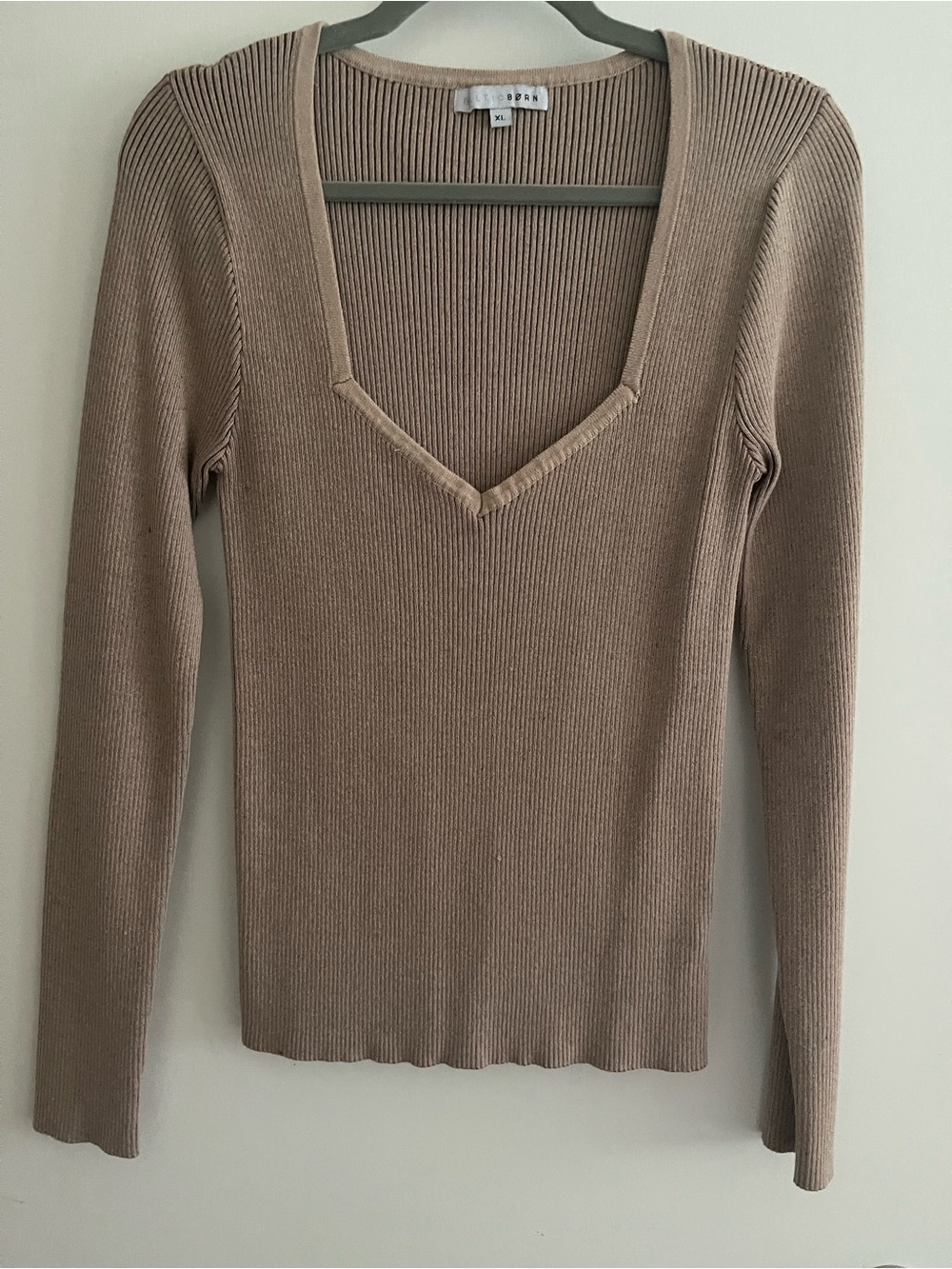 Baltic Born Taupe Ribbed V-Neck Sweater